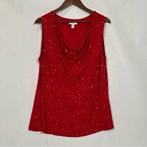 Charter Club Red Sleeveless Sequin Top